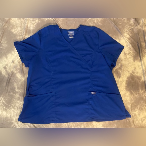 Cherokee Tops - Cherokee Workwear Size 4XL Blue Short Sleeve Scrub Top with Front Pockets